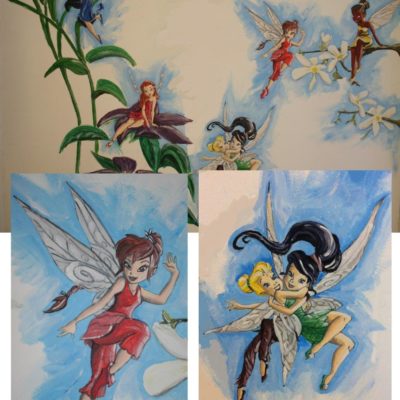 Muurschildering babykamer meisje Disney elfjes